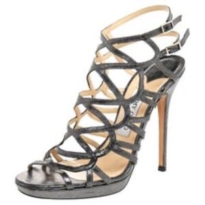 Jimmy Choo glitter cage patent leather strappy heels 41